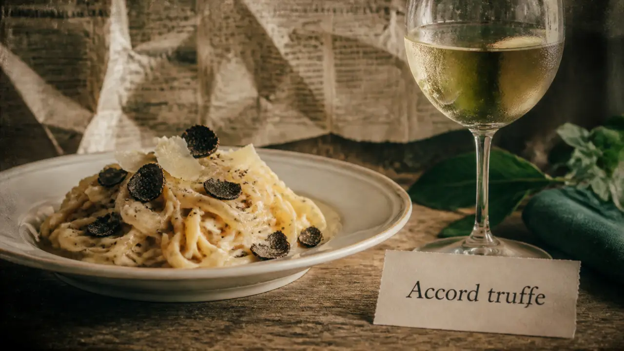 Accord mets vins pates aux truffes : tagliatelles à la crème et éclats de truffe noire