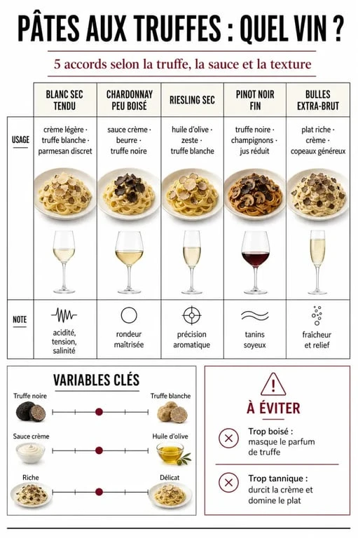 Accord mets vins pates aux truffes : infographie des meilleurs vins selon la sauce et le type de truffe