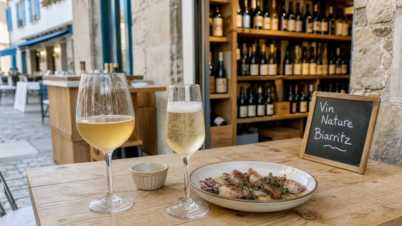 Vin nature biarritz : vin blanc trouble et chipirons en cave