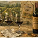 Chateau vin bio bordeaux : bouteille et étiquette BIO sur table