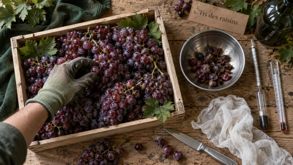 Comment faire du vin bio : tri des raisins rouges bio