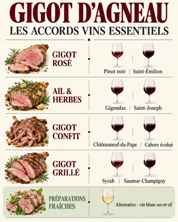 Quel vin servir avec le gigot d’agneau selon la cuisson et la garniture