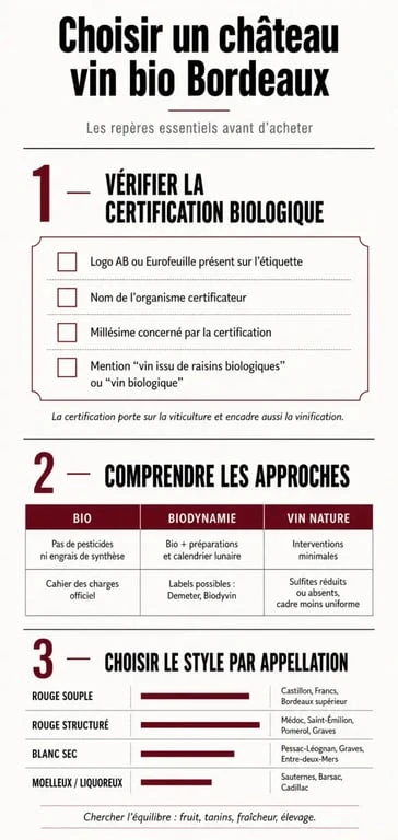 Chateau vin bio Bordeaux : infographie pour comprendre les labels, les styles et les appellations