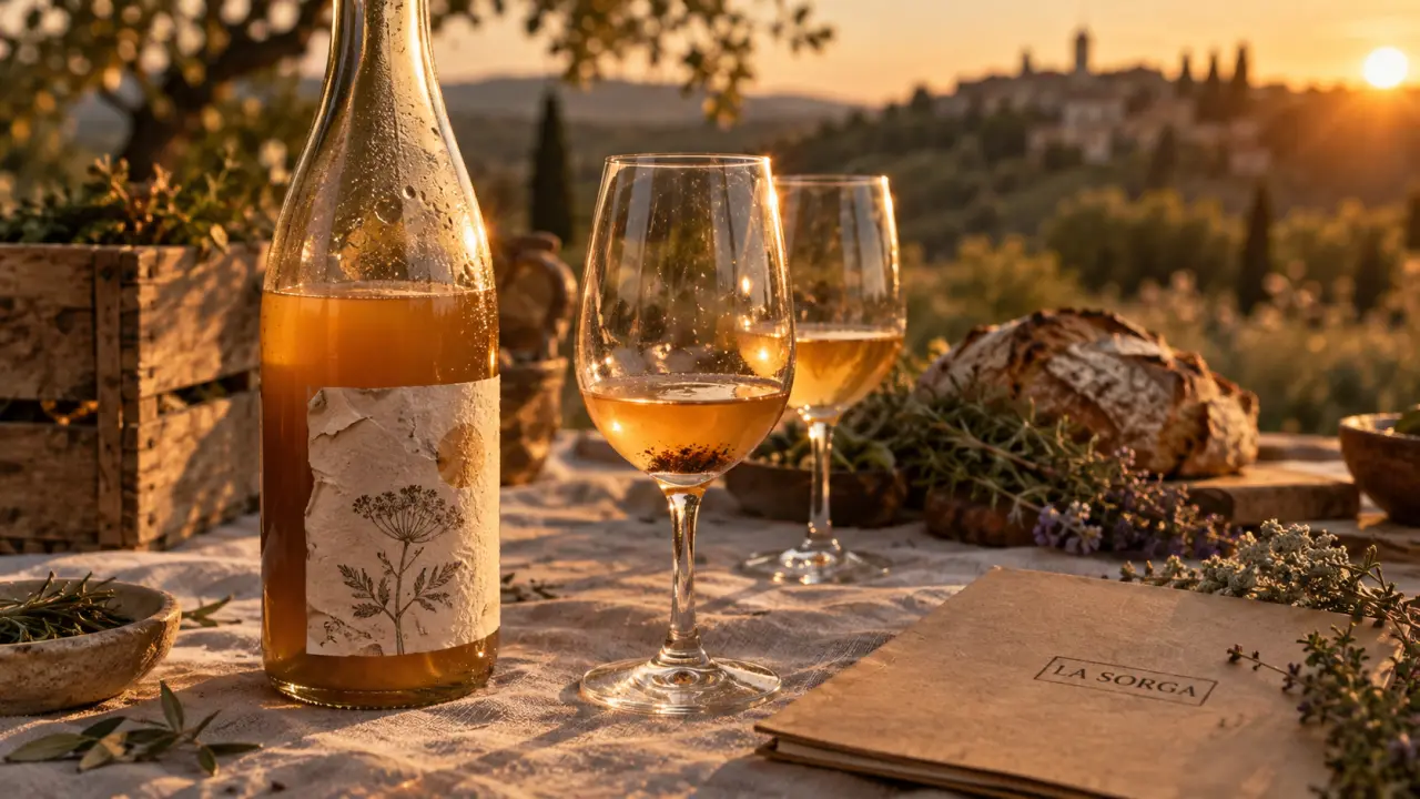La sorga vin nature : bouteille de vin nature en lumière dorée