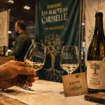 Salon des vins bio ambierle : verres et bouteille de vin bio à déguster