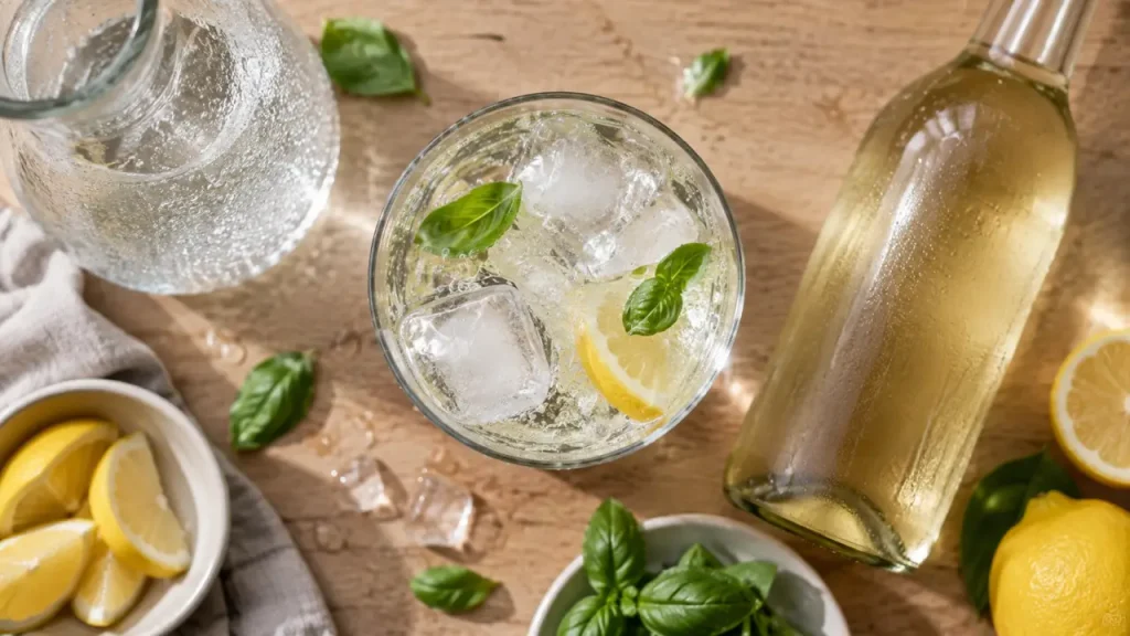 Splash vin nature : vin au centre du verre avec glaçons