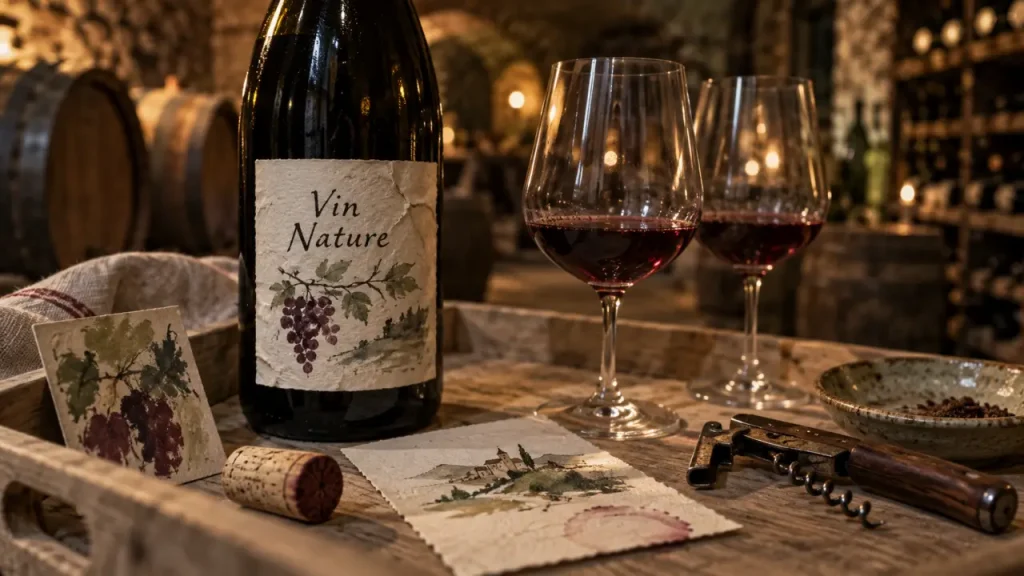 Vin nature julien merle : bouteille de Gamay en cave