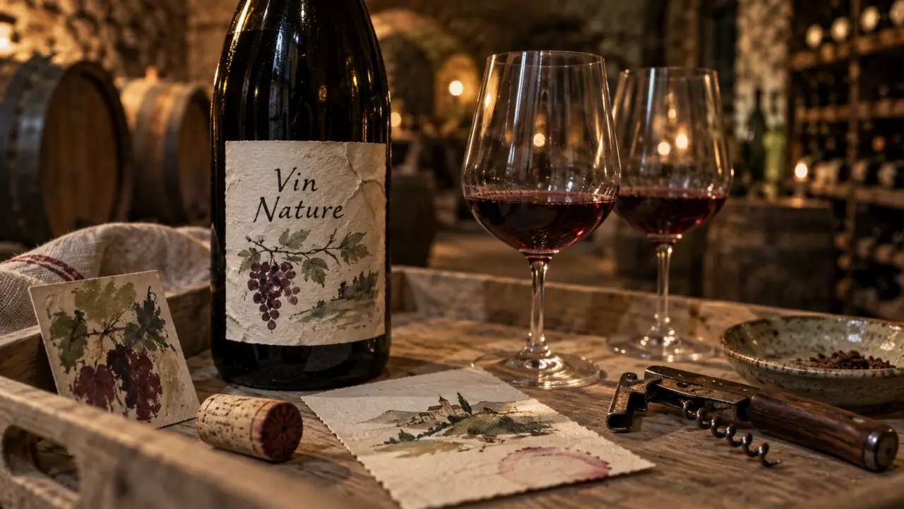 Vin nature julien merle : bouteille de Gamay en cave