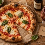 Vin pour pizza avec margherita et verre de vin rouge léger